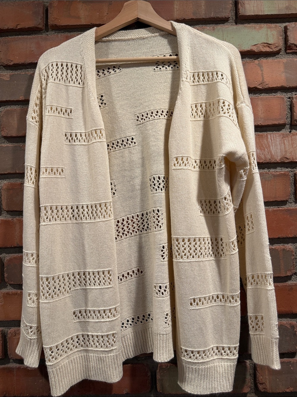 Open-Front Cream Knit Cardigan Sweater